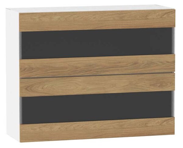Prosklená kuchyňská skříňka ADAMA - šířka 90 cm, hickory přírodní / bílá