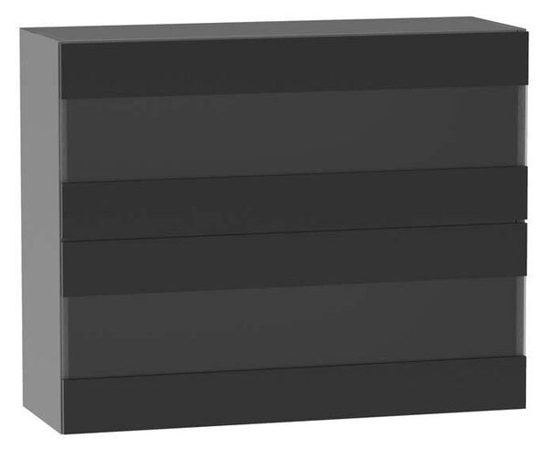 Prosklená kuchyňská skříňka ADAMA - šířka 90 cm, lesklá černá / šedá