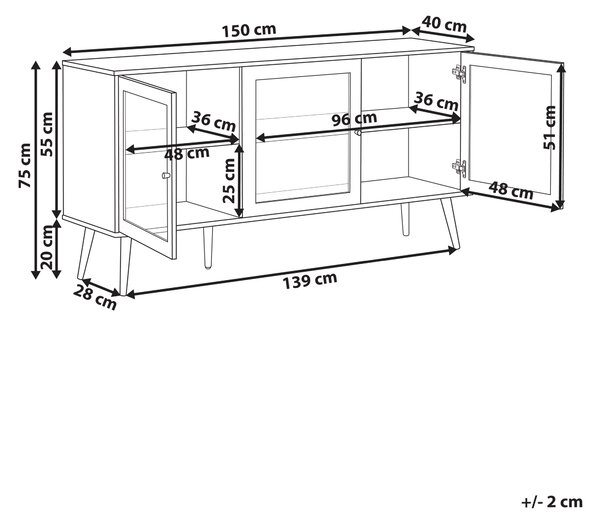 Prosklená komoda ALBANY 150 cm Světle hnědá