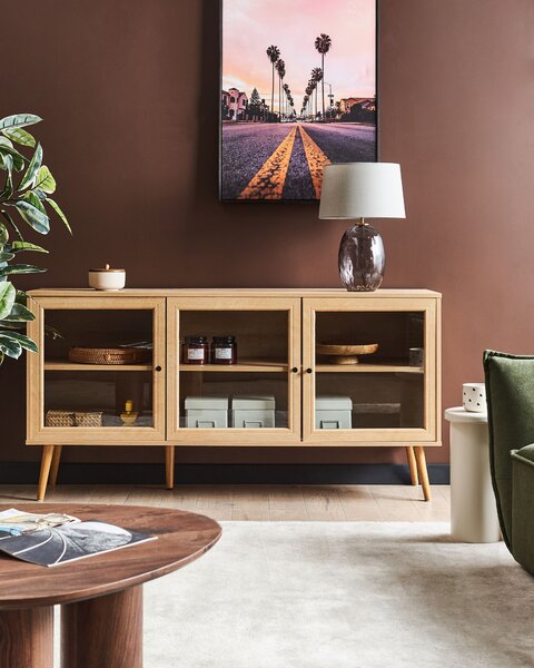 Prosklená komoda ALBANY 150 cm Světle hnědá