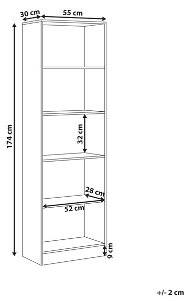 Knihovna s 5 policemi WINNIPEG 174 cm Bílá
