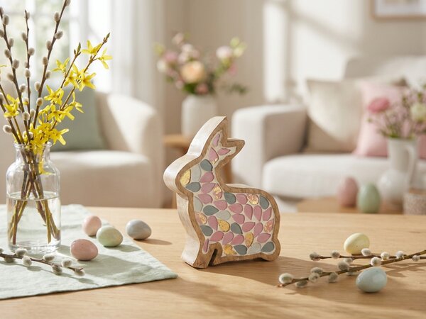 Dřevěný velikonoční zajíc MOSAIC BUN 15 cm, barevný