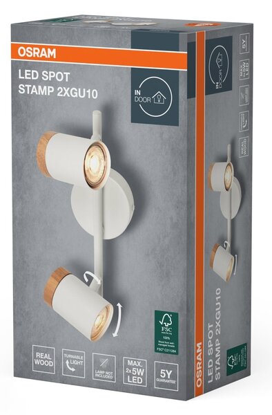 Bílé stropní bodové svítidlo Stamp s dřevěným dekorem 2xGU10