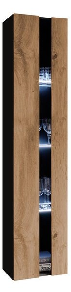Závěsná vitrína s LED bílým osvětlením ASHTON 2 - černá / dub wotan