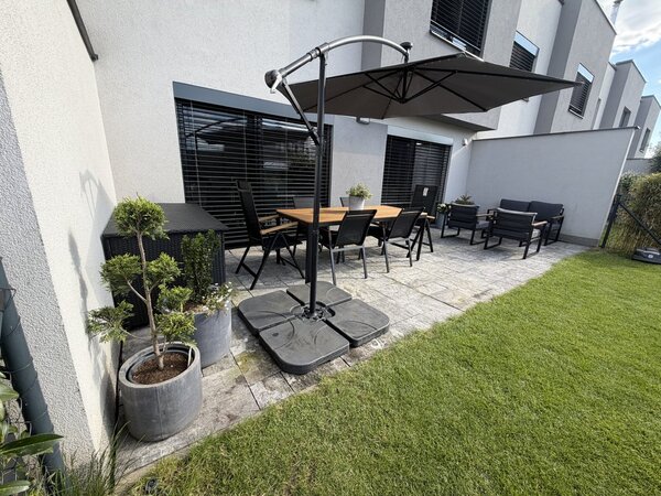 Zahradní set KOMPLET 3v1 – jídelní set, lounge set a slunečník