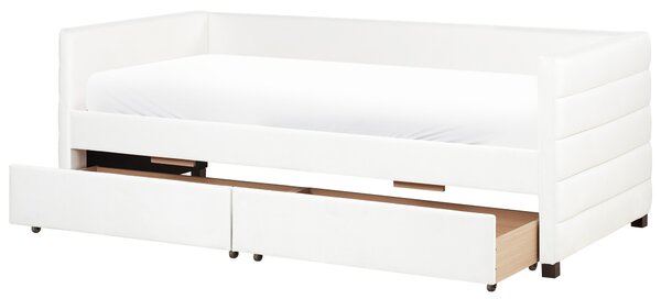 Denní postel s úložným prostorem Umělý samet MARRAY II 90 x 200 cm Krémově bílá