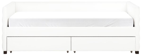 Denní postel s úložným prostorem Umělý samet MARRAY II 90 x 200 cm Krémově bílá