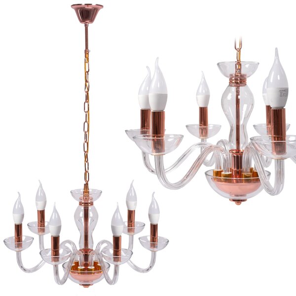 Toolight, stropní lampa na zavěšení 6xE14 APP1081-6CP, růžové zlato, OSW-00681