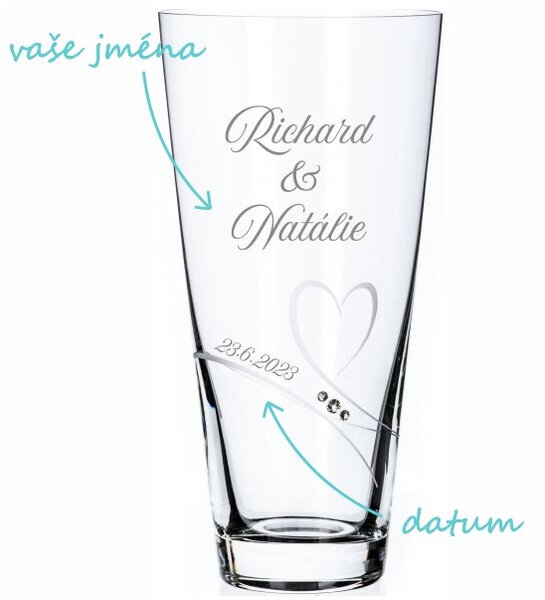 Svatební váza Diamante Romance se jmény