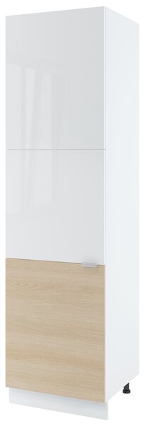 Potravinová skříň IRENA - šířka 60 cm, dub lindberg / lesklá bílá, nožky 15 cm