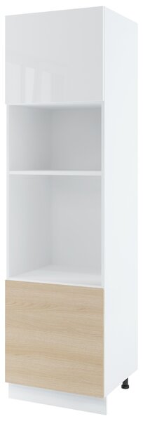 Kuchyňská skříň na vestavné spotřebiče IRENA - šířka 60 cm, dub lindberg / lesklá bílá, nožky 10 cm