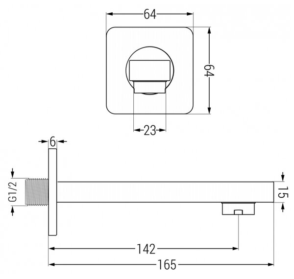 Mexen CUBE, podomítkové vanové rameno 16cm, grafit, 79370-66