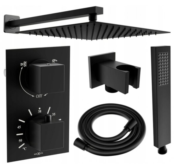Mexen Cube DR02 podomítková sprchová sada s dešťovou hlavicí 30 cm, černá - 77502DR0230-70