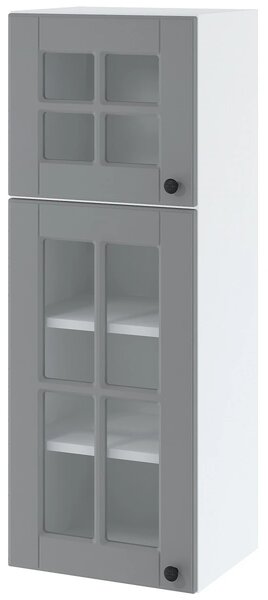 Prosklená horní skříňka LESJA - šířka 40 cm, šedá / bílá
