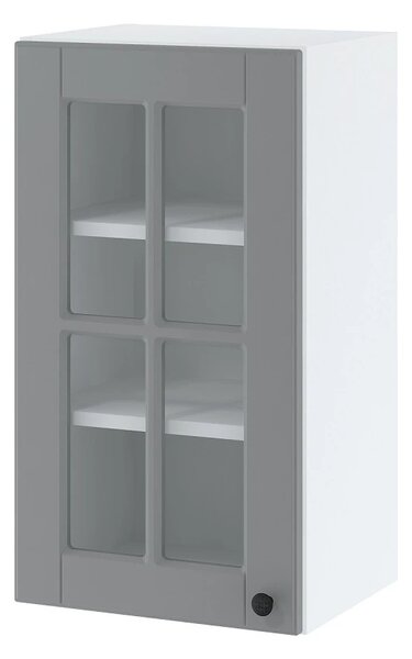 Jednodveřová prosklená skříňka LESJA - šířka 40 cm, šedá / bílá