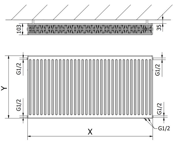 Mexen, Panelový radiátor Mexen CV22 600 x 400 mm, spodní připojení, 661 W, antracit - W622-060-040-66