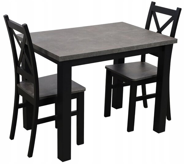 Kuchyňský set stůl 100x70 se 2 židlemi do jídelny M001-2 Černá/Beton