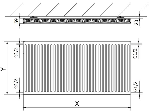 Mexen C11 deskový radiátor 300 x 600 mm, boční připojení, 293 W, černý - W411-030-060-70