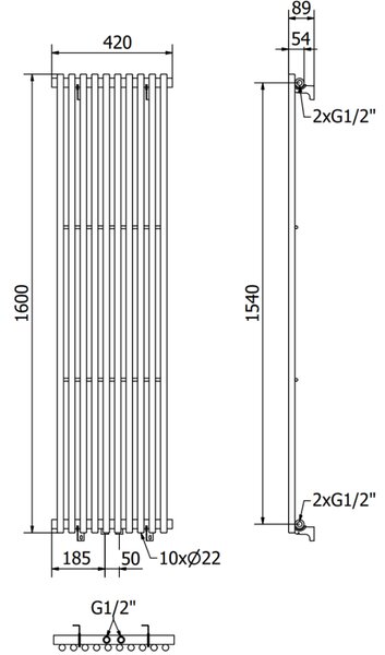 Mexen Tulsa, topné těleso 1600 x 420 mm, 613 W, černá, W219-1600-420-00-70