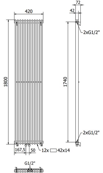 Mexen Kansas, topné těleso 1800 x 420 mm, 975 W, černá, W204-1200-420-00-70