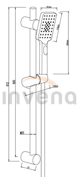 Invena Nyks, sprchový sloup s 3-funkční ruční sprchovou hlavicí, černá matná, INV-AU-32-Z04-G