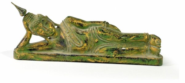 Narozeninový Buddha, úterý, teak, zelená patina, 26cm