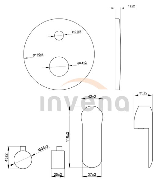 Invena Siros, podomítková 2-výstupová baterie (těleso+krytka), chromová, INV-BP-90-CO2-A