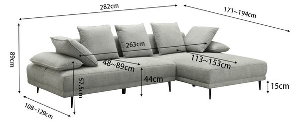 ROHOVÁ SEDAČKA, kov, textil, světle šedá Hom`in - Sedací soupravy, Online Only