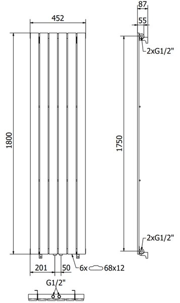 Mexen Boston, topné těleso 1800x452 mm, 888 W, antracitová, W213-1800-452-00-66