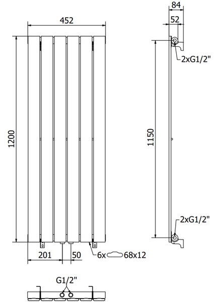 Mexen Boston, topné těleso 1200 x 452 mm, 611 W, černá, W213-1200-452-00-70