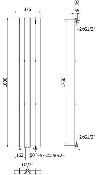 Mexen Boston, topné těleso 1800 x 376 mm, 740 W, černá, W213-1800-376-01-70