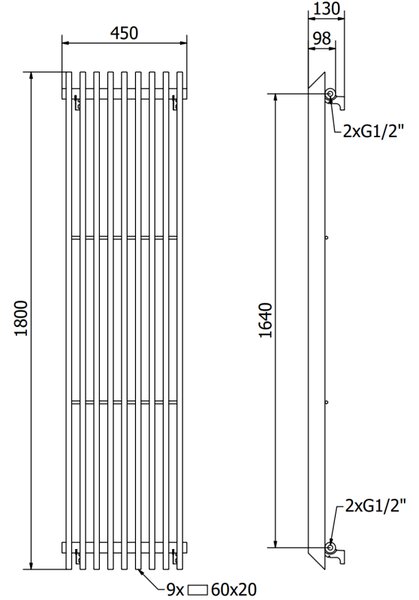 Mexen Aurora, topné těleso 1800x450 mm, 1347 W, černá, W212-1800-450-00-70