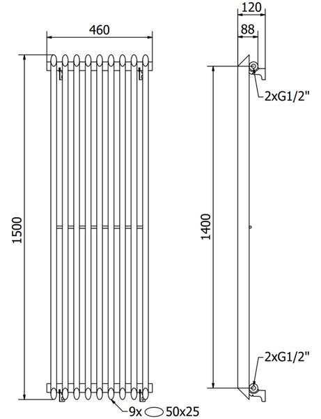 Mexen Atlanta, topné těleso 1500x460 mm, 894 W, černá, W211-1500-460-00-70