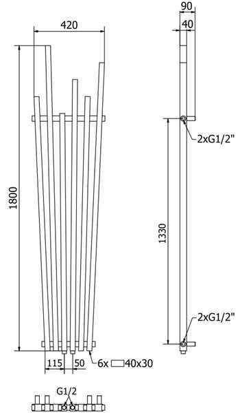 Mexen Omaha, topné těleso 1800x420 mm, 655 W, antracitová, W208-1800-420-00-66