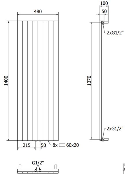 Mexen Topeka, topné těleso 1400 x 400 mm, 995 W, černá, W210-1400-480-00-70