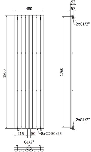 Mexen Oregon, topné těleso 1800 x 480 mm, 805 W, černá, W202-1800-490-00-70