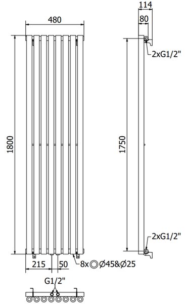Mexen Nevada, topné těleso 1800 x 480 mm, 940 W, černá, W201-1800-480-00-70