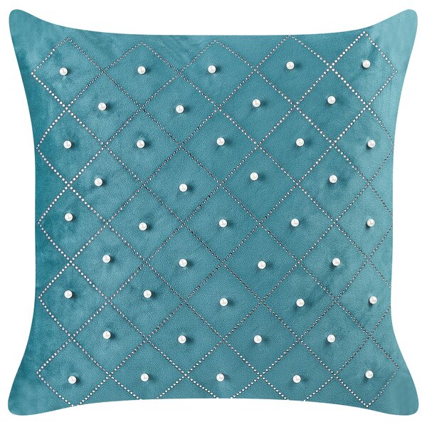 Sada 2 dekorativních polštářů YARROW Umělý samet 45 x 45 cm Modrozelená Geometrický vzor
