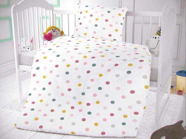 Kvalitex Bavlněné povlečení do dětské postýlky Kuličky na bílém 1x 90/135, 1x 45/60cm