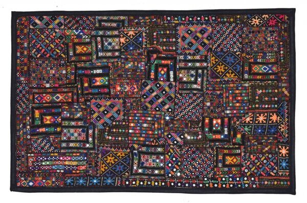 Patchworková tapiserie z Rajastanu, ruční práce, barevná, 90x140 cm