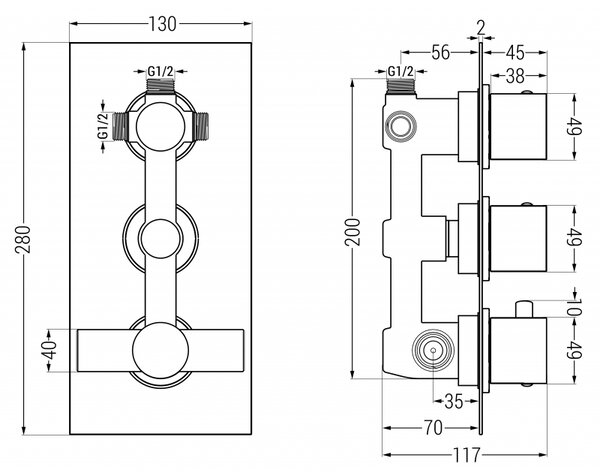 Mexen Cube termostatická vanovo-sprchová baterie 3-výstupová, černá - 77503-70