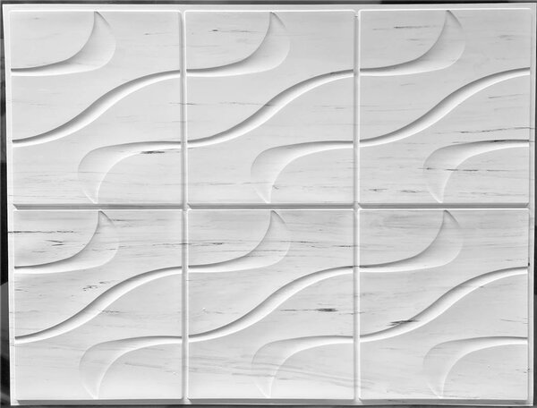 3D - PVC obkladový panel - Kachlička vlnka bílá žihaná