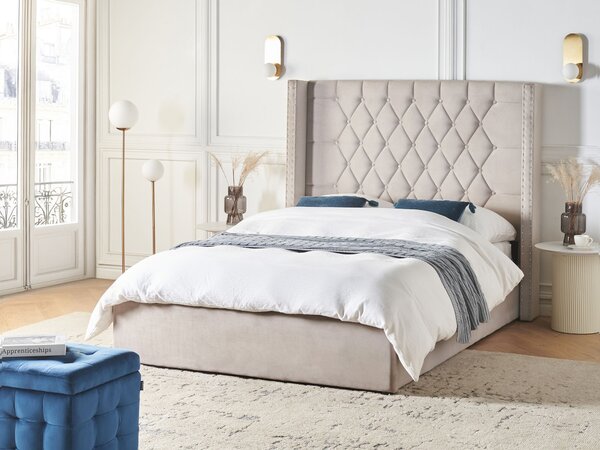Postel s úložným prostorem Umělý samet LUBBON 140 x 200 cm Taupe