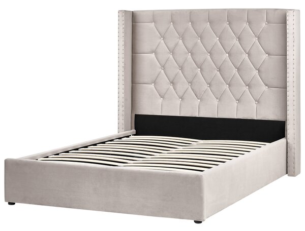 Postel s úložným prostorem Umělý samet LUBBON 140 x 200 cm Taupe