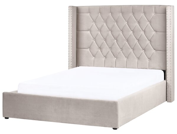 Postel s úložným prostorem Umělý samet LUBBON 140 x 200 cm Taupe
