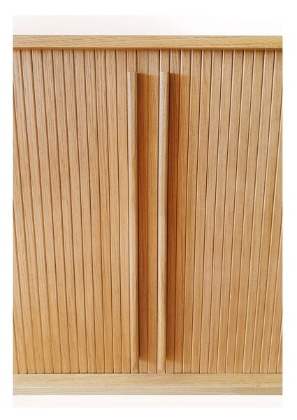 Vysoká komoda v dekoru dubu s posuvnými dveřmi v přírodní barvě 83x95 cm Rove – Woodman