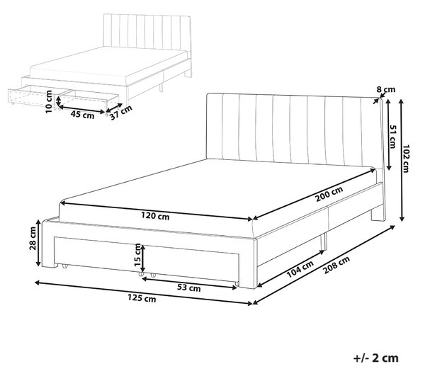 Postel s úložnými zásuvkami Umělý samet LONZAC 120 x 200 cm Krémově bílá