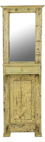 Zrcadlo v rámu na stojanu, šuplík, antik teak, bílá patina, 58x38x188cm (8A)