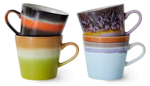 Set 4ks retro hrnek na Cappuccino 70s Solid - Ø 9,5*12*8,5 / 300 ml - HKLIVING