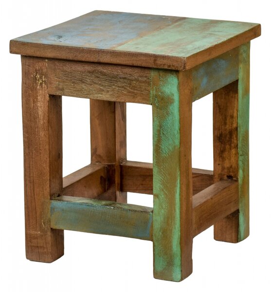 Stolička z antik teakového dřeva, "GOA" styl, 25x25x30cm (5Z)